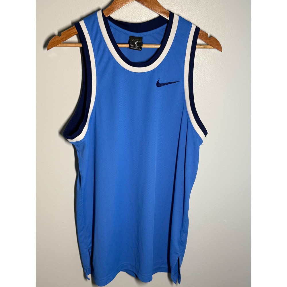 Nike Dri-FIT Mens Basketball Jersey Light Blue Navy White Mesh Tank Top Size M